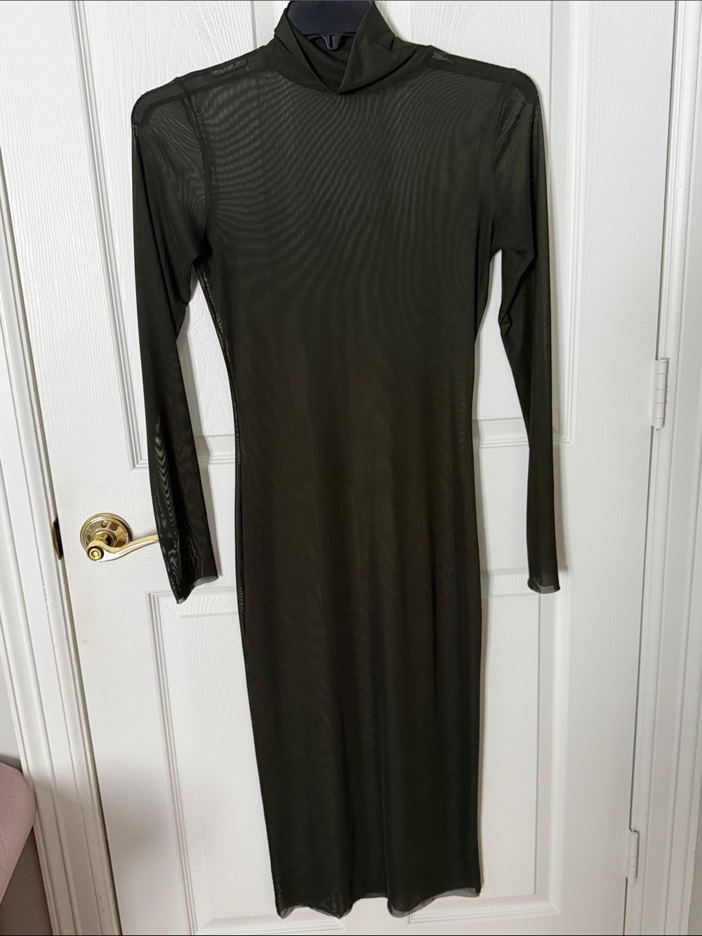 Long Sleeve Olive Green Mesh Turtleneck Dress bobbles and lace large boutique